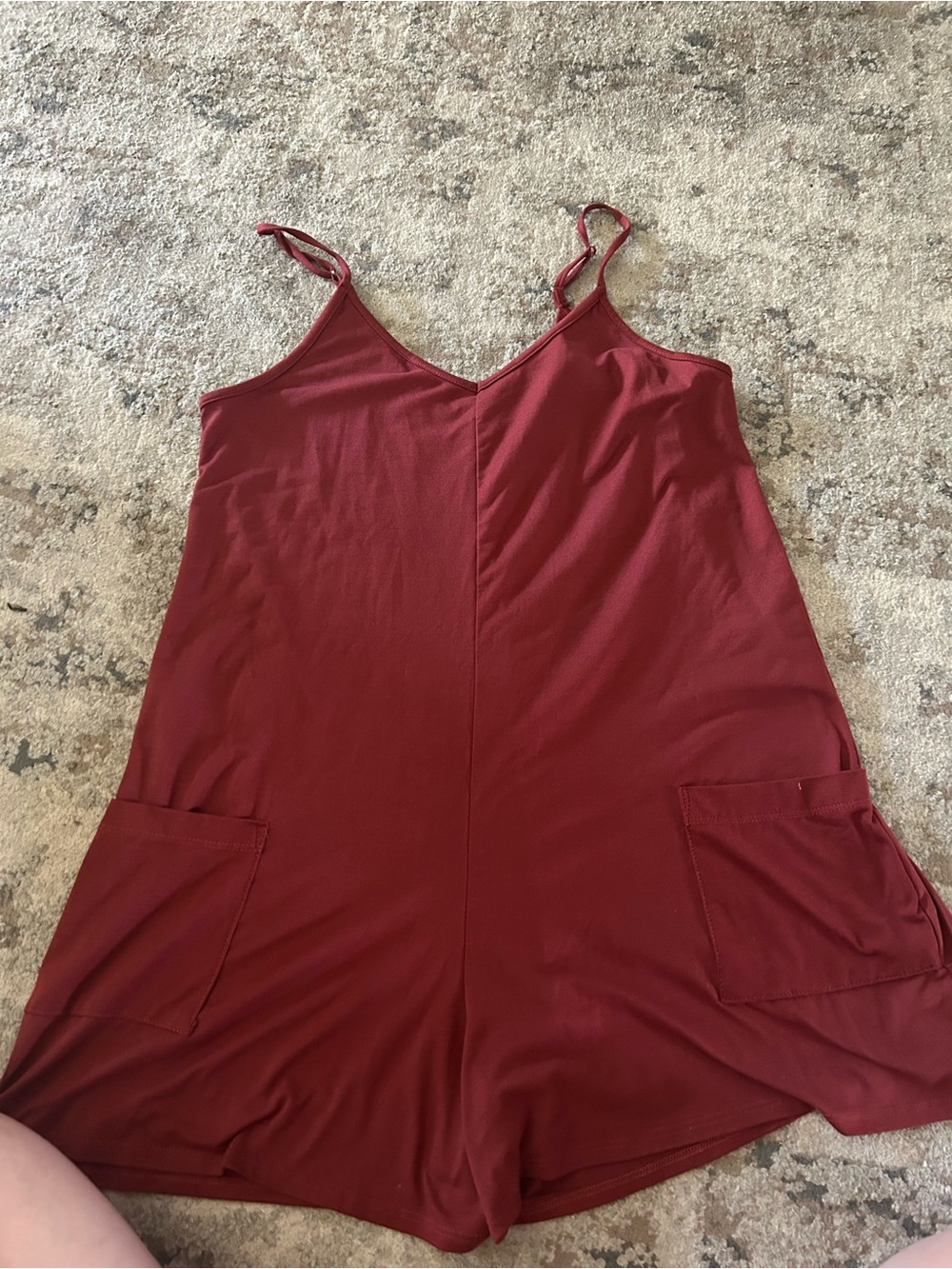 Women’s V-Neck Pocket Romper - Burgundy